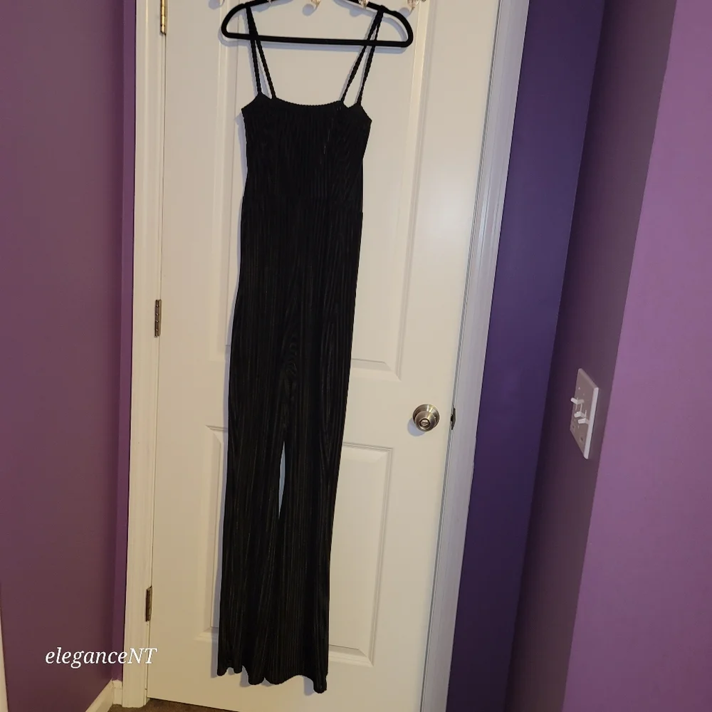 Pretty Little Thing Black Striped Textered Jumpsuit Sz: 14 - Picture 6 of 10